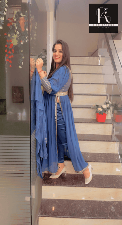 Party - Wear Collection: Blue Naira - cut Suit - Kirti Kapoor Couture