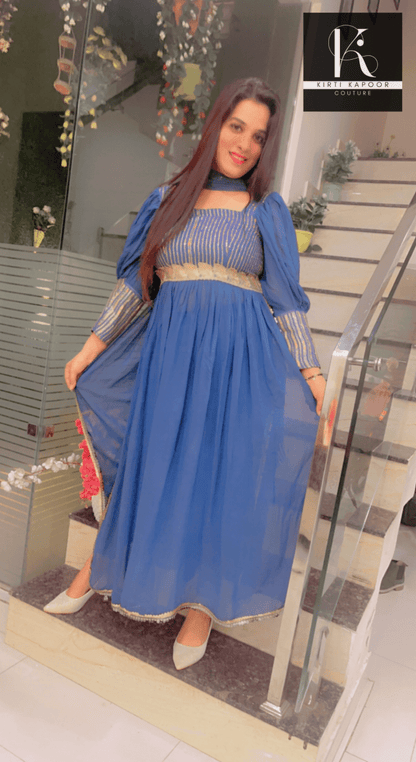 Party - Wear Collection: Blue Naira - cut Suit - Kirti Kapoor Couture