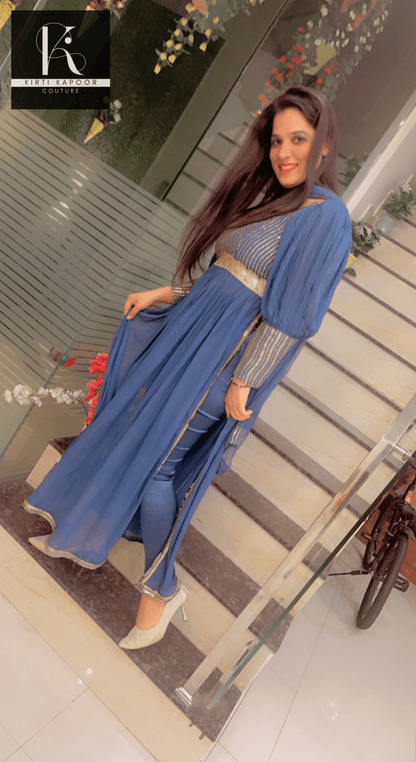 Party - Wear Collection: Blue Naira - cut Suit - Kirti Kapoor Couture
