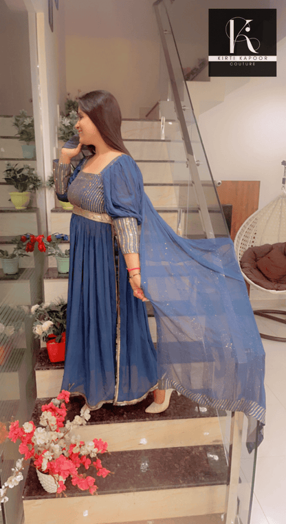 Party - Wear Collection: Blue Naira - cut Suit - Kirti Kapoor Couture