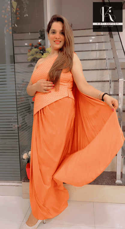 Pastel Orange Top With Draped Bottom - Kirti Kapoor Couture