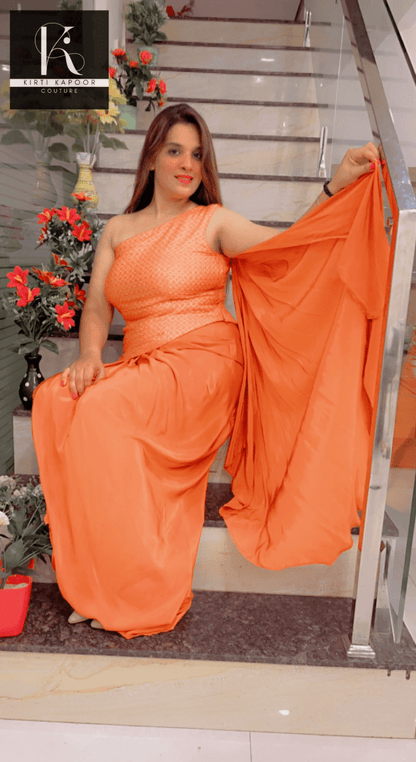 Pastel Orange Top With Draped Bottom - Kirti Kapoor Couture