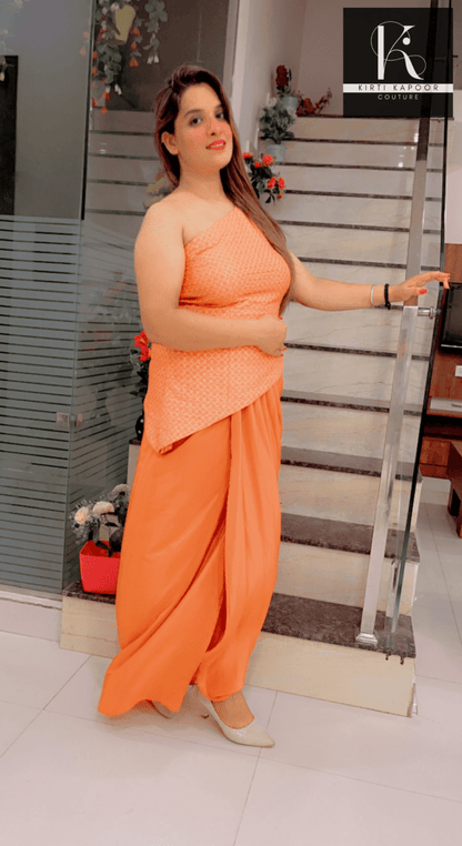 Pastel Orange Top With Draped Bottom - Kirti Kapoor Couture