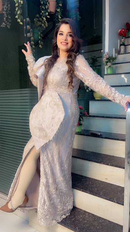 Pastel Peach Hand - Embroidered Fabric Sheath Dress - Kirti Kapoor Couture