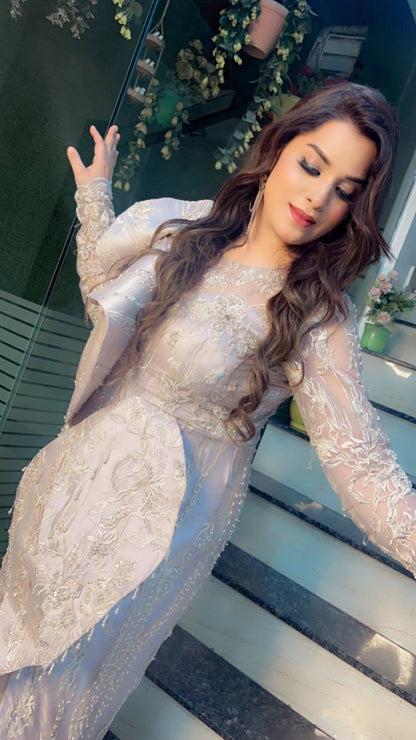 Pastel Peach Hand - Embroidered Fabric Sheath Dress - Kirti Kapoor Couture