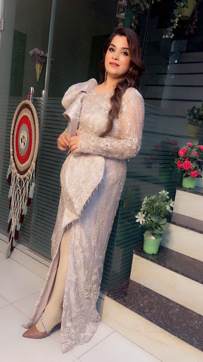 Pastel Peach Hand - Embroidered Fabric Sheath Dress - Kirti Kapoor Couture