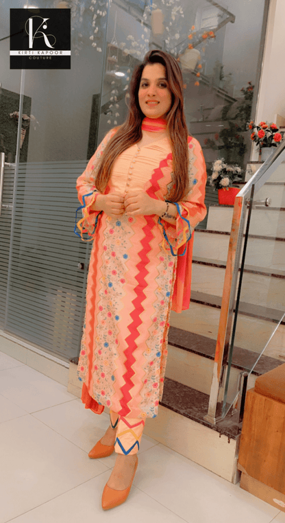 Peach Boutique Fabric Suit with Colorful Designing - Kirti Kapoor Couture