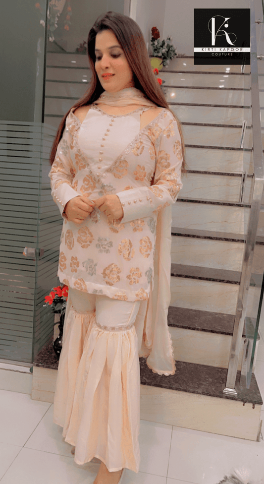 Peach Designer Garara Suit - Kirti Kapoor Couture