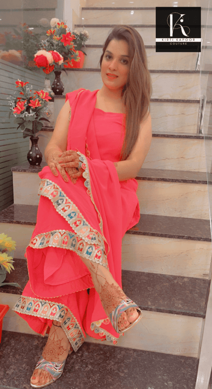 Peach designer Suit with Plazo & Dupatta - Kirti Kapoor Couture