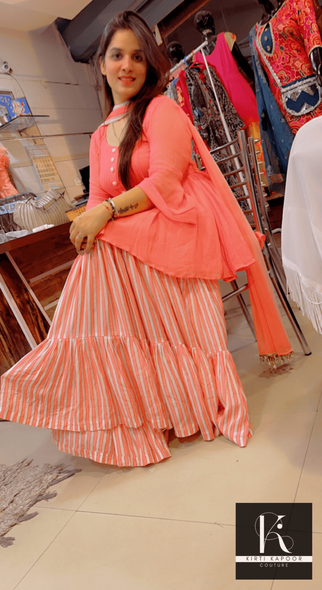 Peach Frock Top With Designer Skirt - Kirti Kapoor Couture