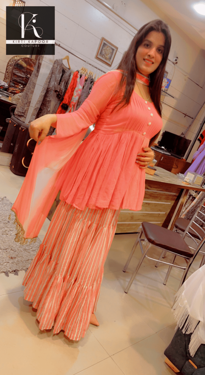 Peach Frock Top With Designer Skirt - Kirti Kapoor Couture