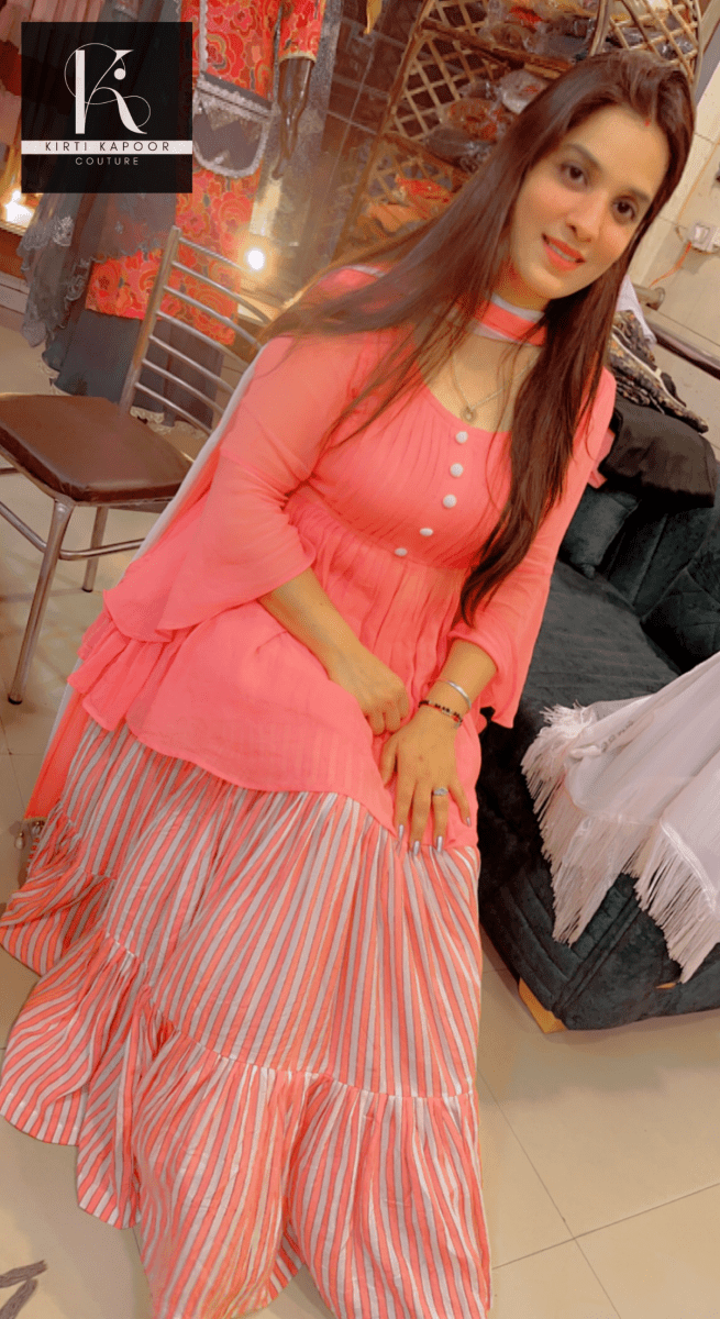 Peach Frock Top With Designer Skirt - Kirti Kapoor Couture