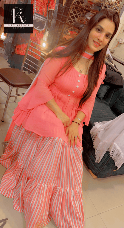 Peach Frock Top With Designer Skirt - Kirti Kapoor Couture
