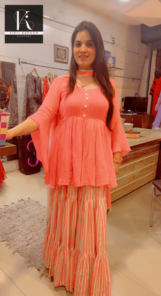 Peach Frock Top With Designer Skirt - Kirti Kapoor Couture