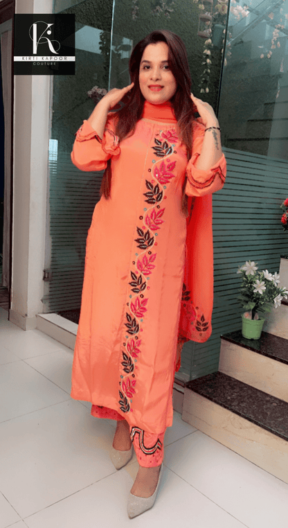 Peach Hand - Embroidered Suit with Heavy Dupatta - Kirti Kapoor Couture