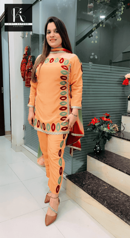 Peach - Orangish Embroidered Suit - Kirti Kapoor Couture