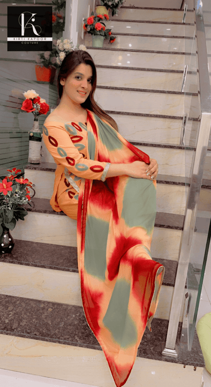Peach - Orangish Embroidered Suit - Kirti Kapoor Couture