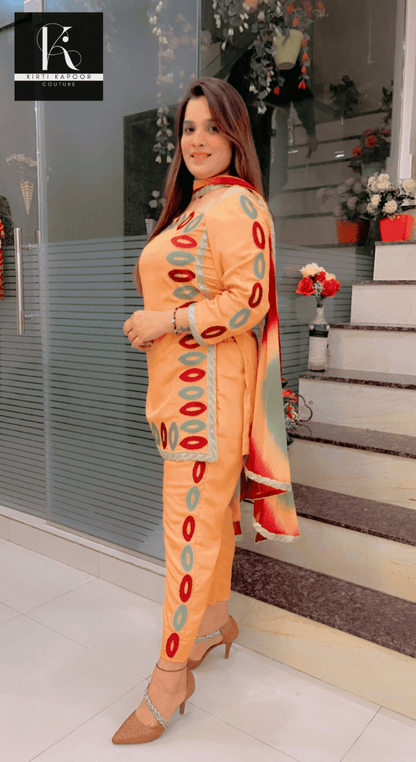 Peach - Orangish Embroidered Suit - Kirti Kapoor Couture