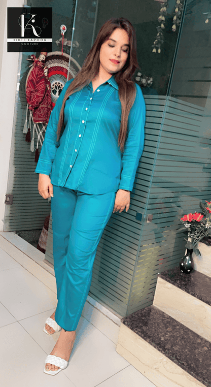 Peacock Shade Co - ord Set with Thread - Work Highlighting - Kirti Kapoor Couture