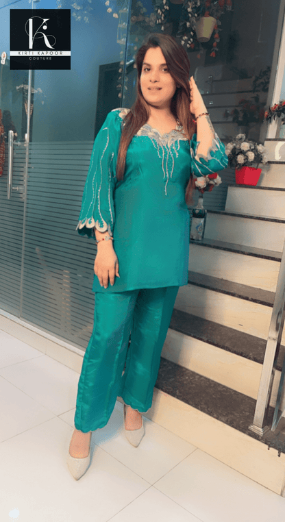 Pine Green Embroidered Co - ord Set - Kirti Kapoor Couture