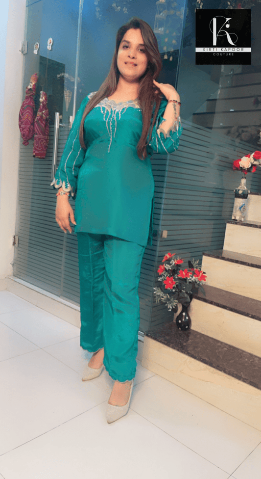 Pine Green Embroidered Co - ord Set - Kirti Kapoor Couture