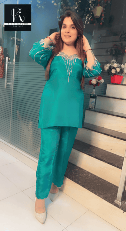 Pine Green Embroidered Co - ord Set - Kirti Kapoor Couture