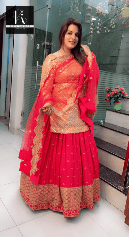 Pink and Orange Heavy Lehenga - Choli - Kirti Kapoor Couture