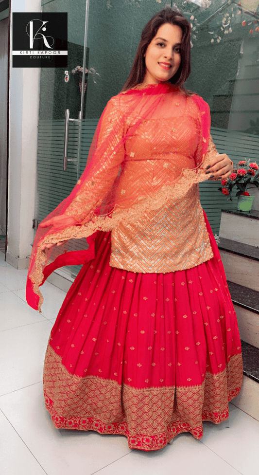Pink and Orange Heavy Lehenga - Choli - Kirti Kapoor Couture