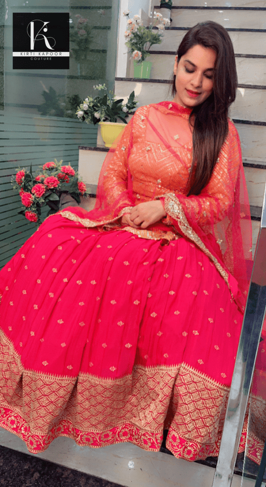 Pink and Orange Heavy Lehenga - Choli - Kirti Kapoor Couture