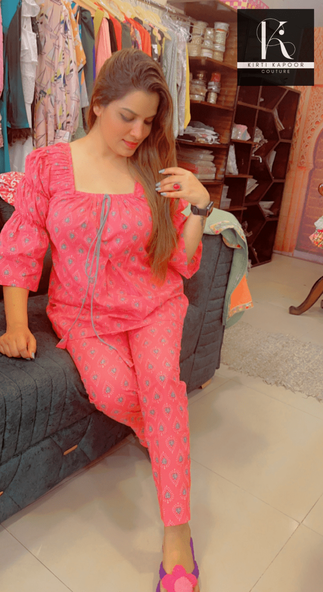 Pink Cotton Stylish Co - ord Set - Kirti Kapoor Couture