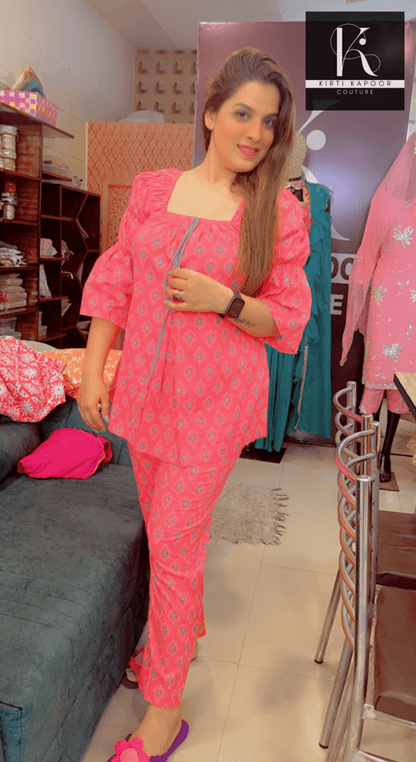 Pink Cotton Stylish Co - ord Set - Kirti Kapoor Couture