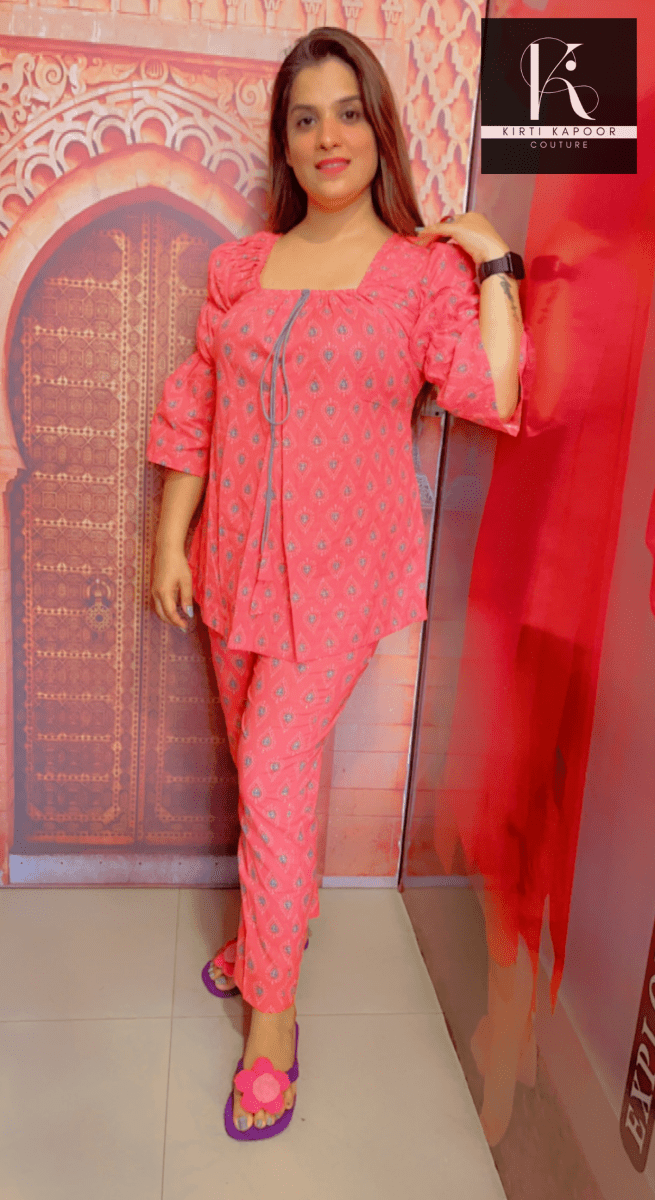 Pink Cotton Stylish Co - ord Set - Kirti Kapoor Couture