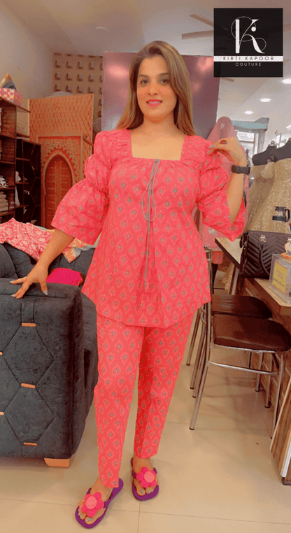 Pink Cotton Stylish Co - ord Set - Kirti Kapoor Couture