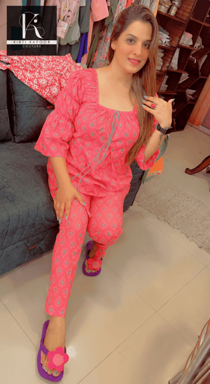 Pink Cotton Stylish Co - ord Set - Kirti Kapoor Couture