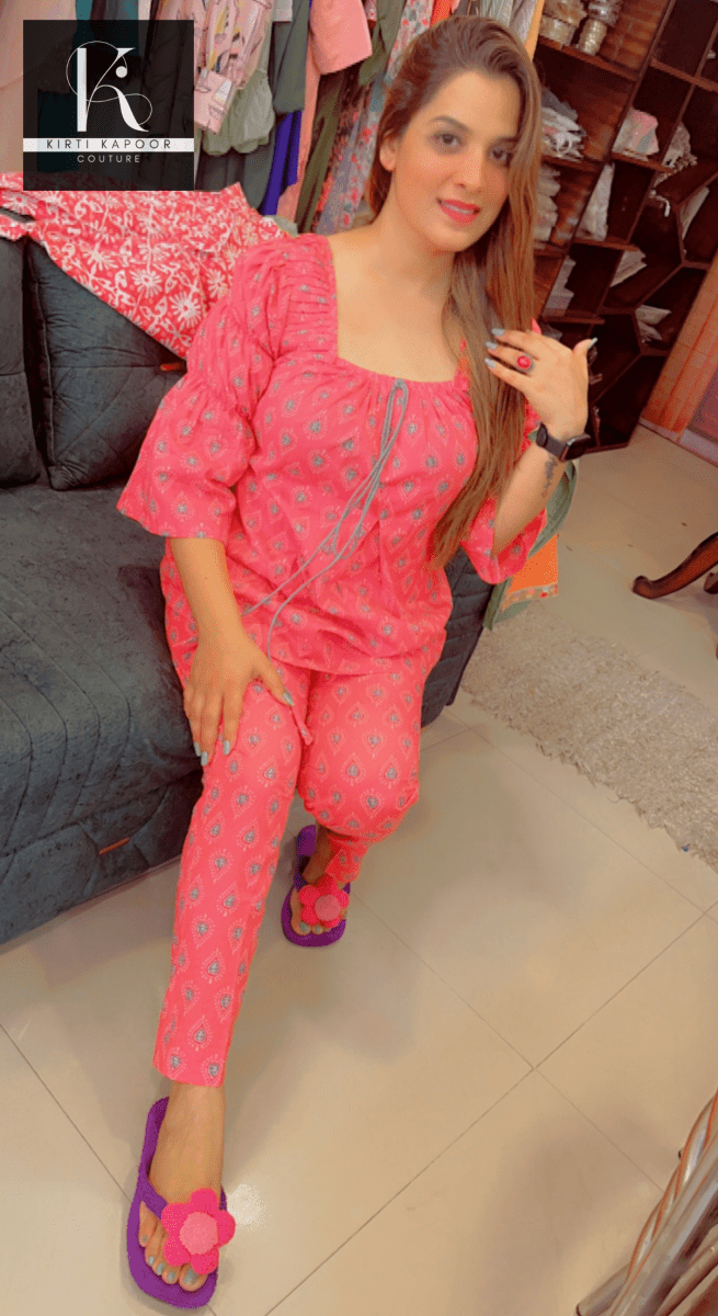 Pink Cotton Printed Summer Co-Ord Set For Women (CS005)
