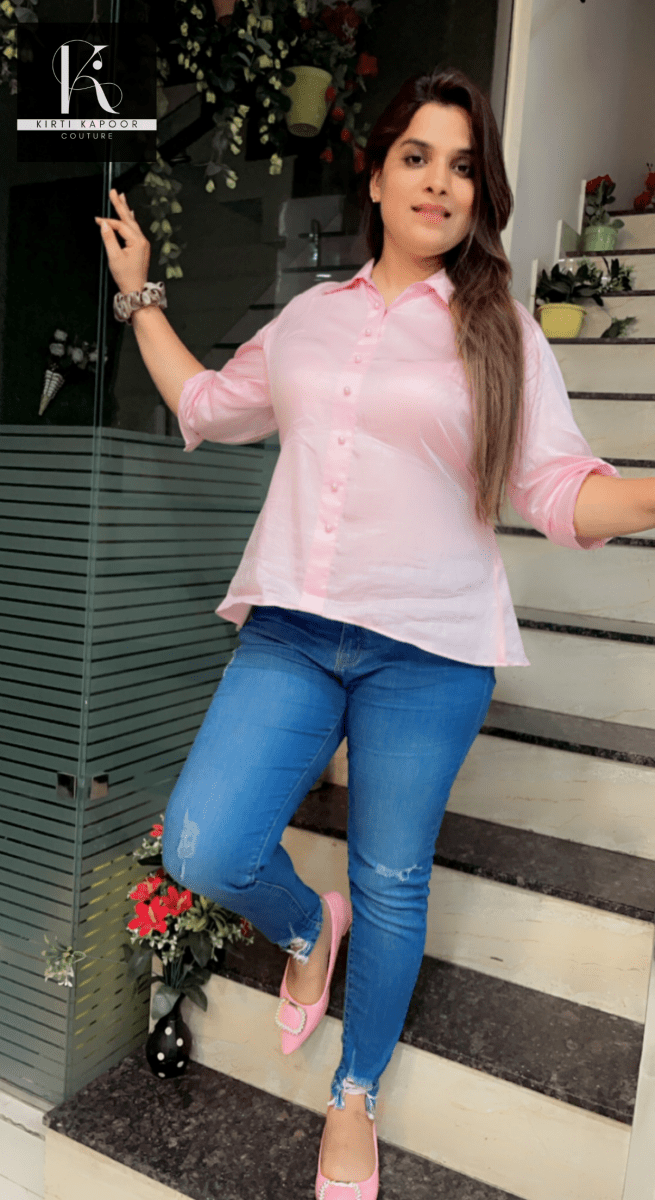 Pink Cotton Top with Back - Bow Design - Kirti Kapoor Couture
