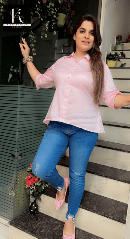 Pink Cotton Top with Back - Bow Design - Kirti Kapoor Couture