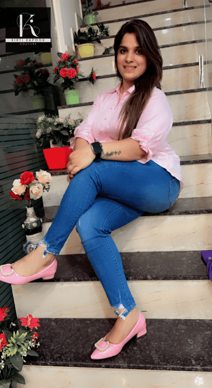 Pink Cotton Top with Back - Bow Design - Kirti Kapoor Couture