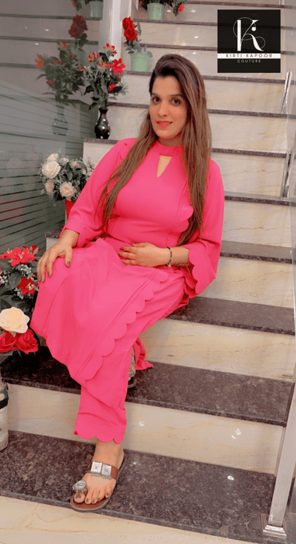 Pink Cutwork Shirt with matching Pant - Kirti Kapoor Couture