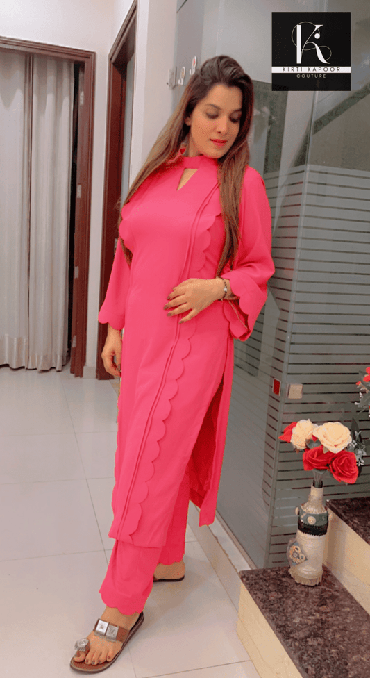 Pink Cutwork Shirt with matching Pant - Kirti Kapoor Couture