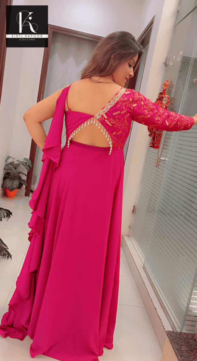 Pink Designer Gown with attached Dupatta - Kirti Kapoor Couture