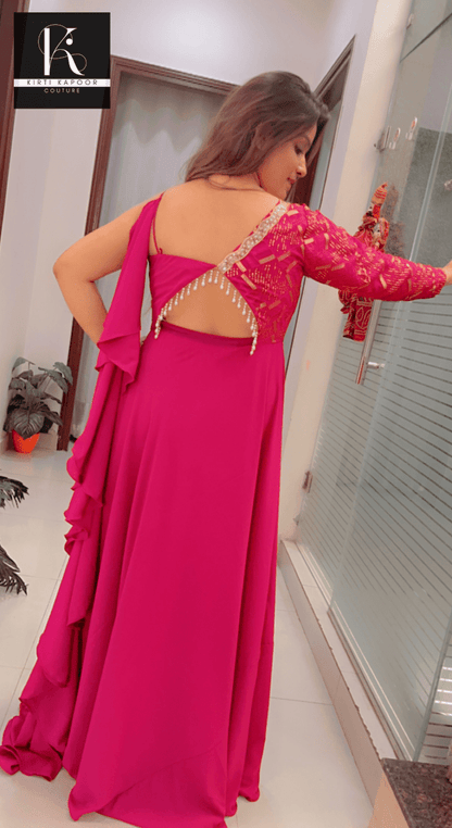 Pink Designer Gown with attached Dupatta - Kirti Kapoor Couture