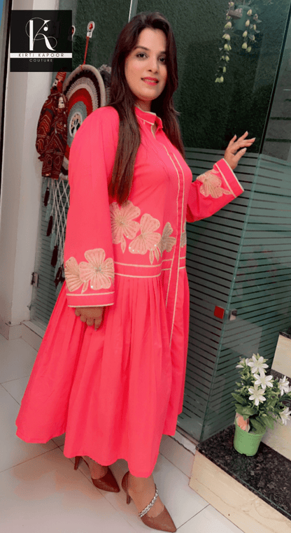 Pink Embroidered A - line Dress - Kirti Kapoor Couture