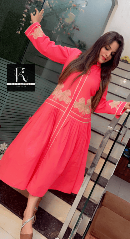 Pink Embroidered A - line Dress - Kirti Kapoor Couture