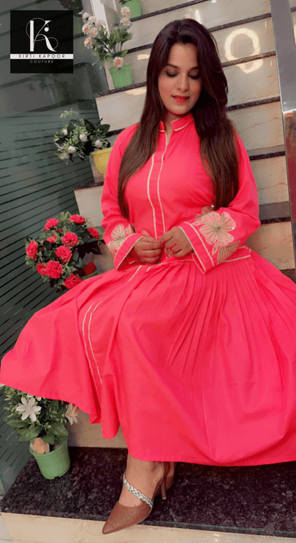 Pink Embroidered A - line Dress - Kirti Kapoor Couture