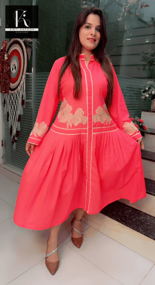 Pink Embroidered A - line Dress - Kirti Kapoor Couture