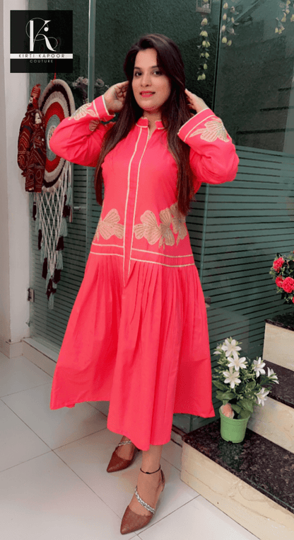 Pink Embroidered A - line Dress - Kirti Kapoor Couture