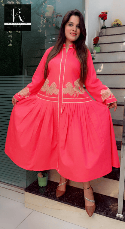 Pink Embroidered A - line Dress - Kirti Kapoor Couture