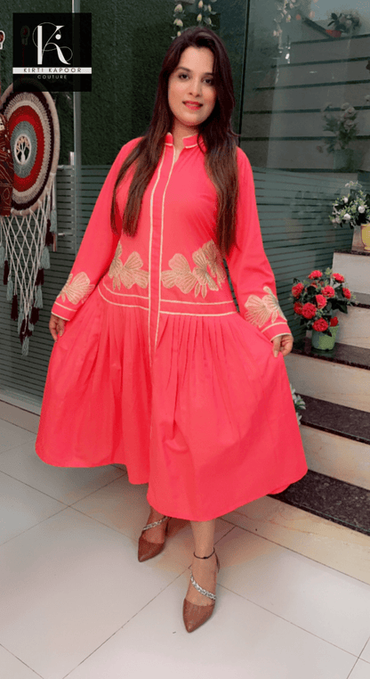 Pink Embroidered A - line Dress - Kirti Kapoor Couture