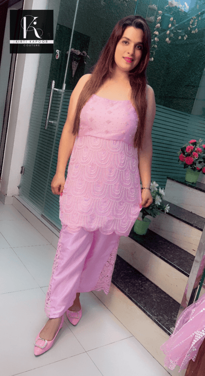 Pink Embroidered Suit with Designer Pant and Dupatta - Kirti Kapoor Couture